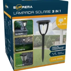 Lanterna Solare 3 in 1 LED 100 Luce Calda Muro Parete Picchetto Esterno