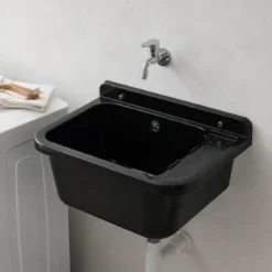 Lavabo per Esterno Nero 50x34 cm Lavello a Muro Pilozzo per Lavanderia