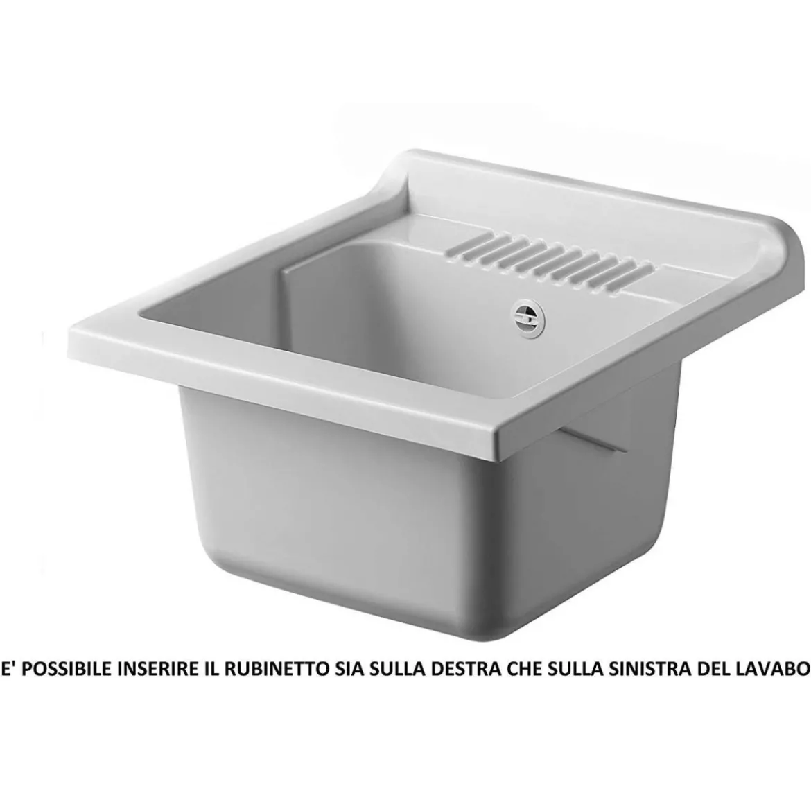 Lavabo Pilozzo Mobile Lavatoio in Legno 50x50 per Lavanderia con Sifone