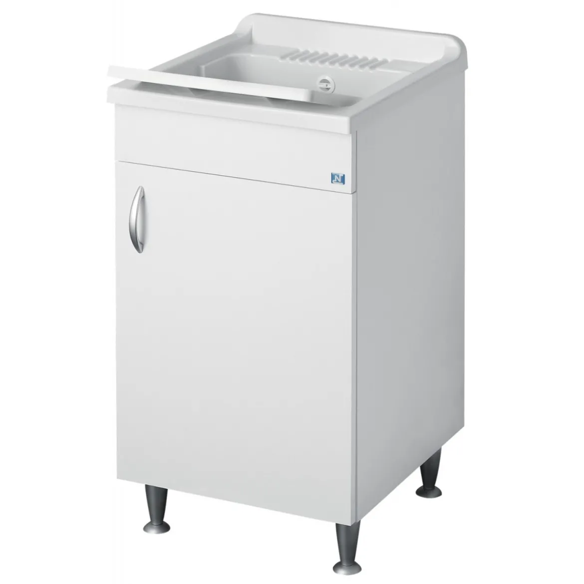 Lavabo Pilozzo Mobile Lavatoio in Legno 50x50 per Lavanderia con Sifone