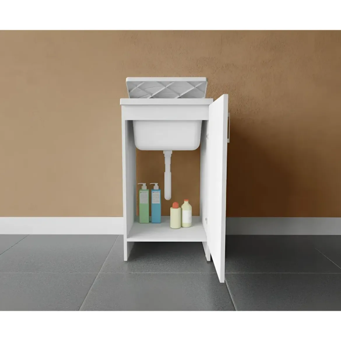 Lavatoio Bianco 1 Anta 45x50x85 cm Vasca PP e Asse in Resina