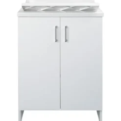 Lavatoio Bianco 2 Ante 45x50x85 cm Vasca PP e Asse in Resina