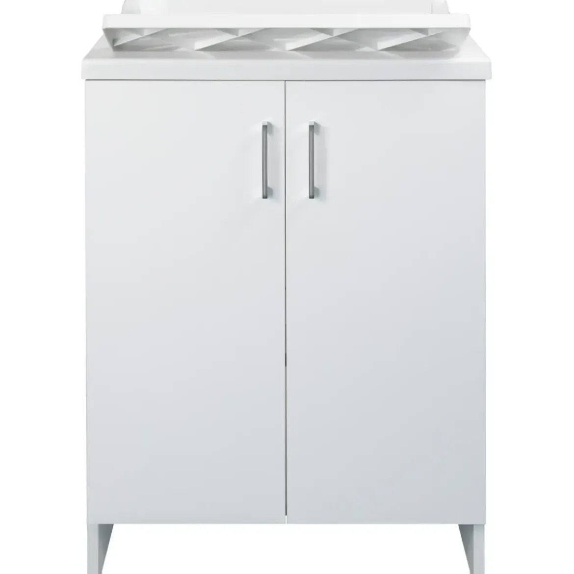 Lavatoio Bianco 2 Ante 45x50x85 cm Vasca PP e Asse in Resina