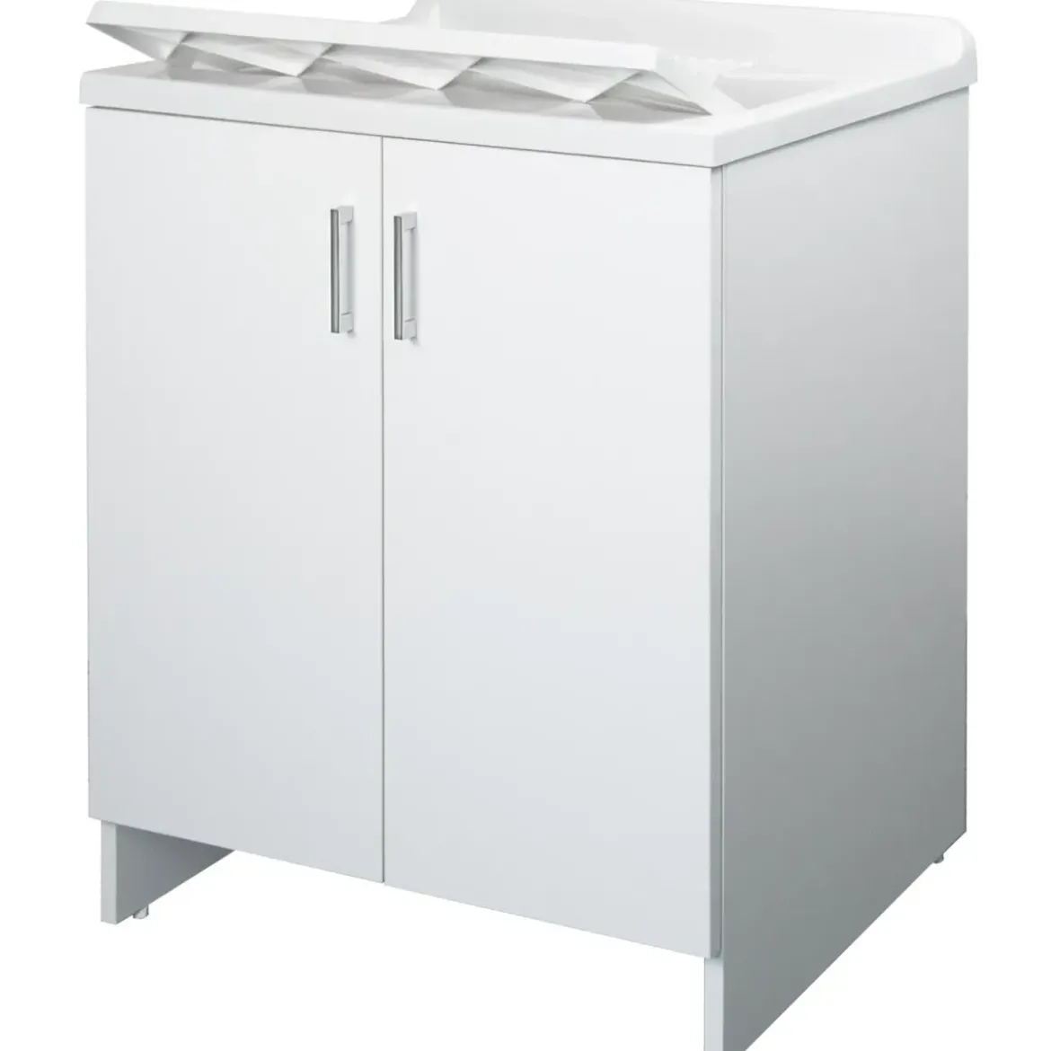 Lavatoio Bianco 2 Ante 45x50x85 cm Vasca PP e Asse in Resina