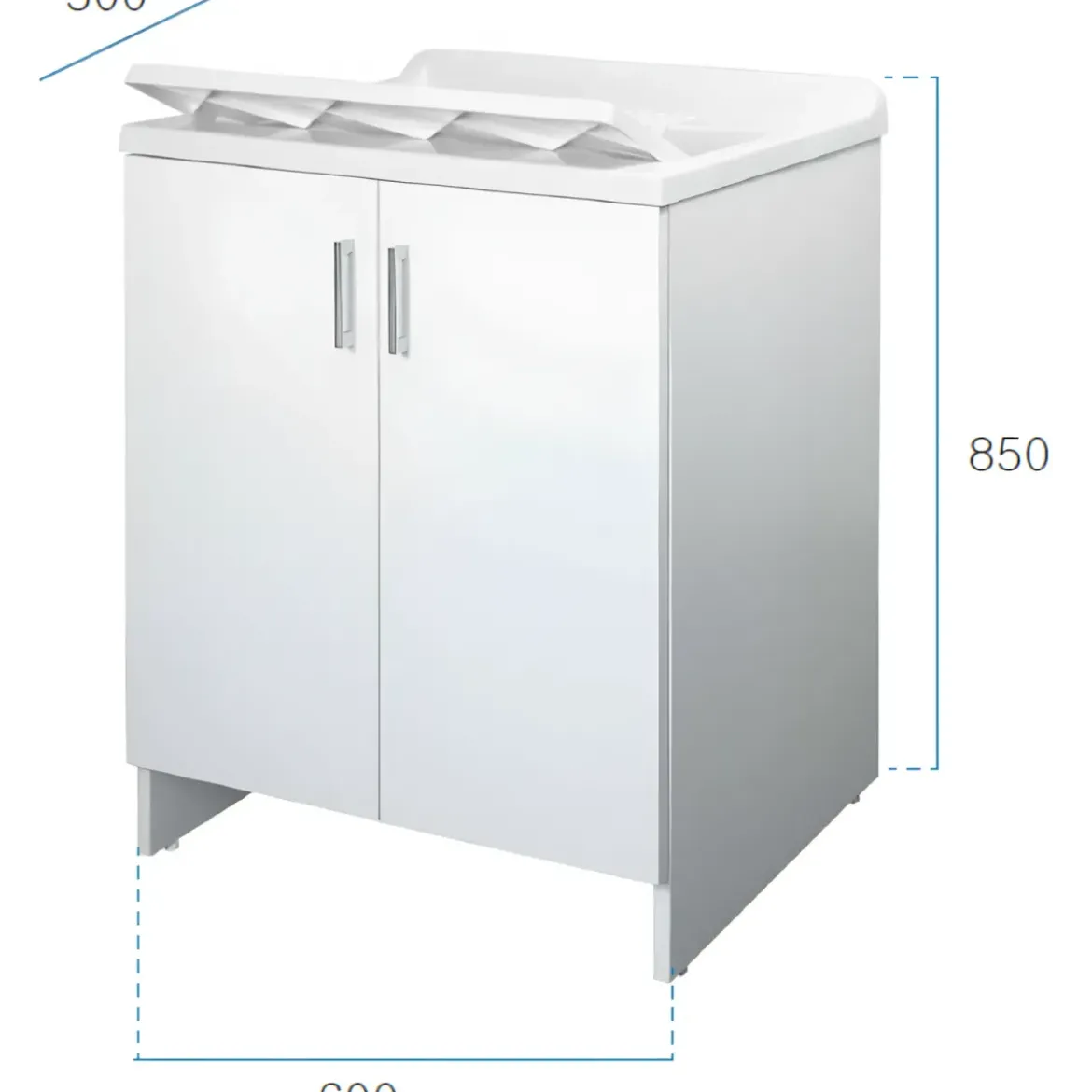 Lavatoio Bianco 2 Ante 45x50x85 cm Vasca PP e Asse in Resina