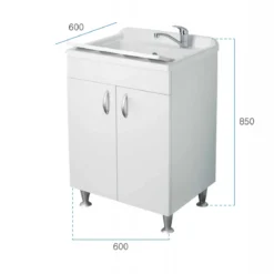 Lavatoio con Mobile Bianco Pilozzo 60x60 in Legno per Interno Lavanderia