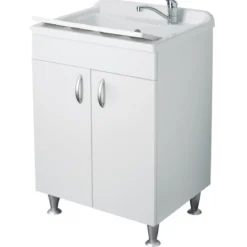 Lavatoio con Mobile Bianco Pilozzo 60x60 in Legno per Interno Lavanderia
