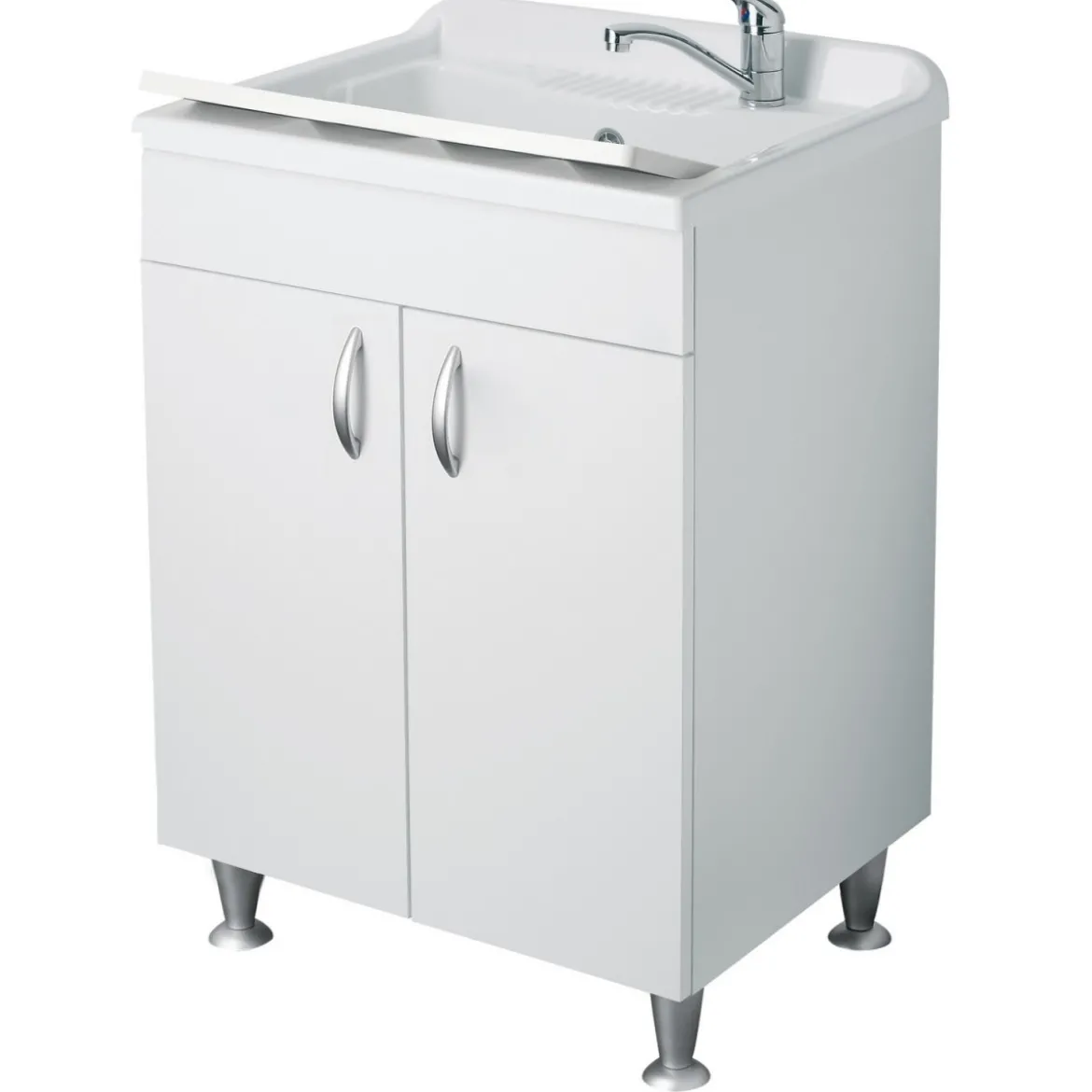 Lavatoio con Mobile Bianco Pilozzo 60x60 in Legno per Interno Lavanderia
