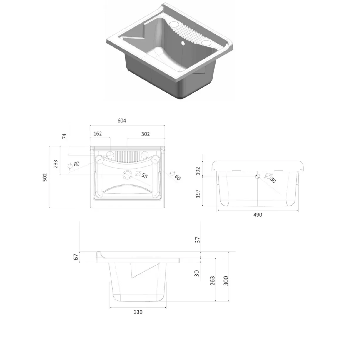 Lavatoio con Mobiletto in Legno da Interno Lavanderia 60x50 Lavandino Pilozzo