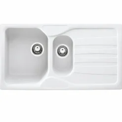 Lavello Cucina 2 Vasche con Gocciolatoio Reversibile Fragranite Bianco