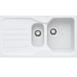 Lavello Cucina 2 Vasche con Gocciolatoio Reversibile Fragranite Bianco