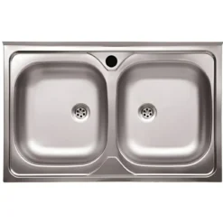 Lavello da Appoggio 80x50 cm 2 Vasche in Acciaio Inox per Cucina