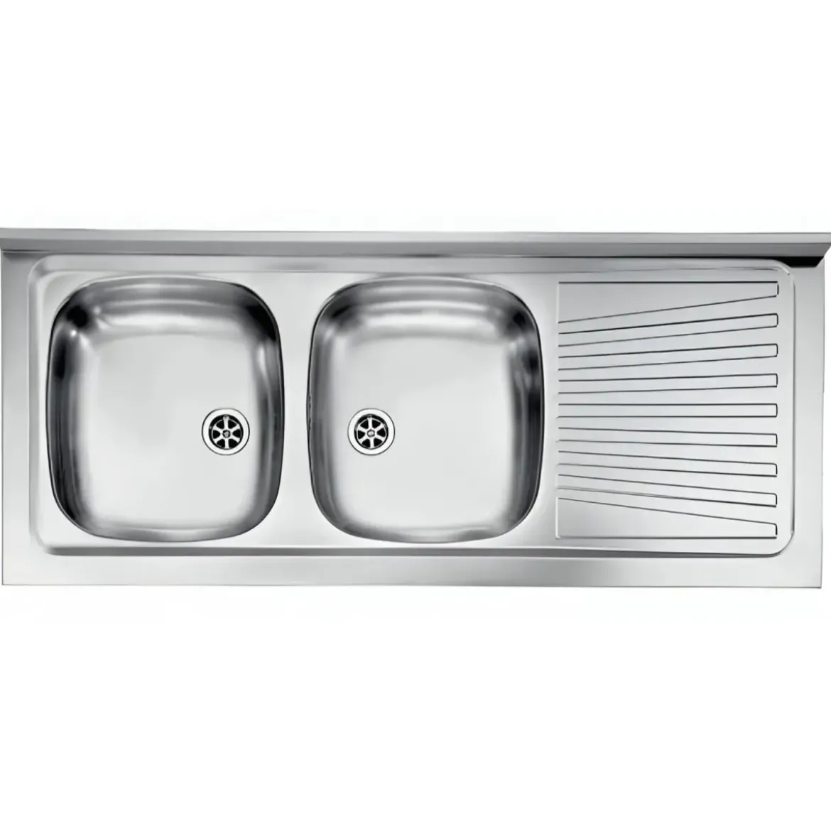 Lavello 2 Vasche con Gocciolatoio Destro Inox da Appoggio 120x50 cm