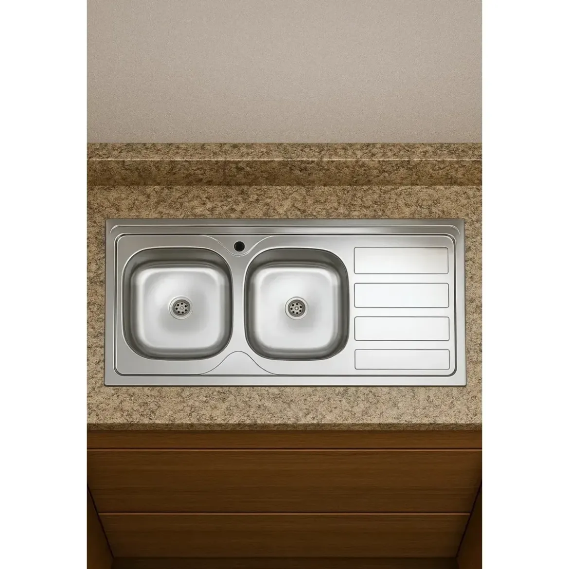 Lavello 2 Vasche con Gocciolatoio Destro Inox da Appoggio 120x60 cm