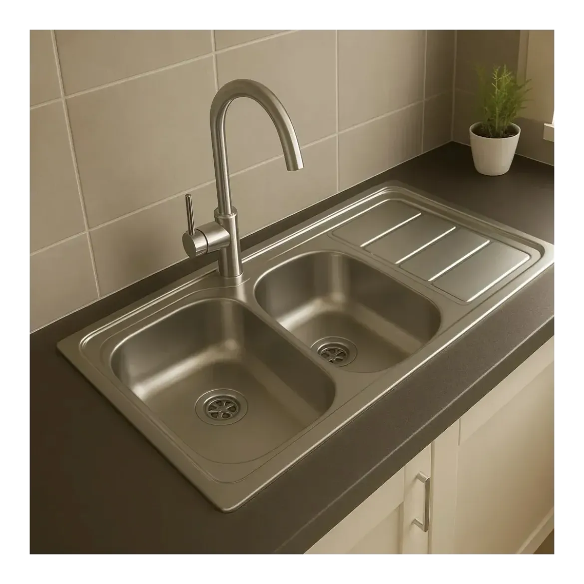 Lavello 2 Vasche con Gocciolatoio Destro Inox da Appoggio 120x60 cm