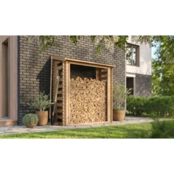 Legnaia da Esterno in Legno Grezzo 168x70x200 cm Tetto Impermeabile