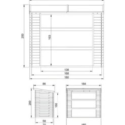 Legnaia da Esterno in Legno Grezzo 168x70x200 cm Tetto Impermeabile