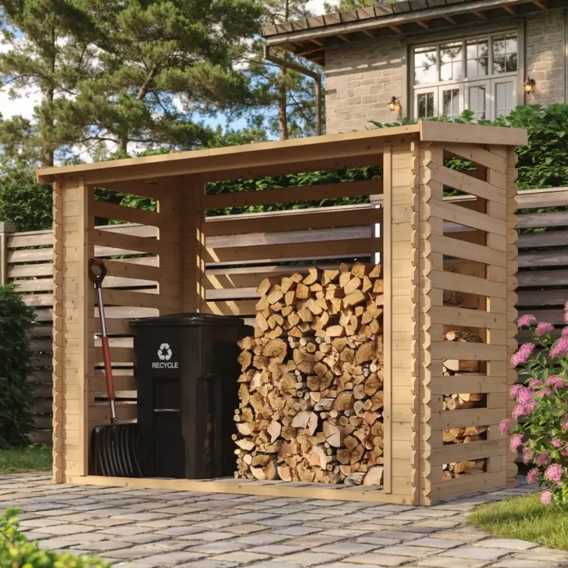 Legnaia da Esterno 228x130x199 cm Legno 19 mm Tetto Copertura Bituminosa