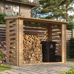 Legnaia da Esterno 228x130x199 cm Legno 19 mm Tetto Copertura Bituminosa