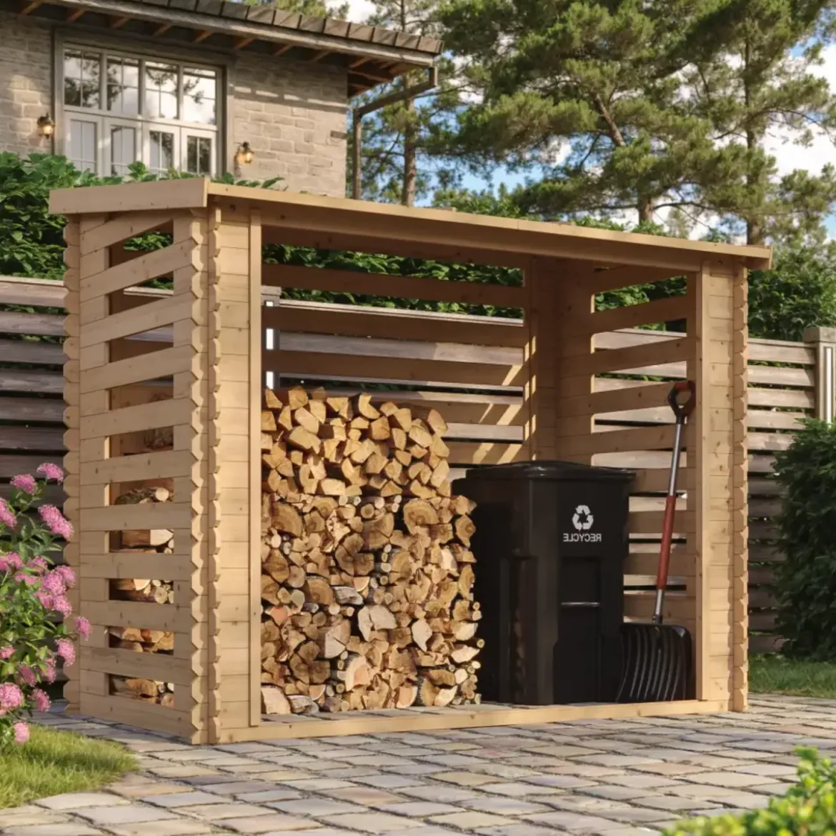Legnaia da Esterno 228x130x199 cm Legno 19 mm Tetto Copertura Bituminosa