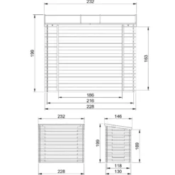 Legnaia da Esterno 228x130x199 cm Legno 19 mm Tetto Copertura Bituminosa