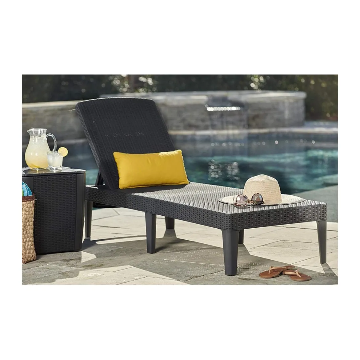 Lettino Mare in Resina Grafite Giardino Sdraio Spiaggia Relax Prendisole Rattan