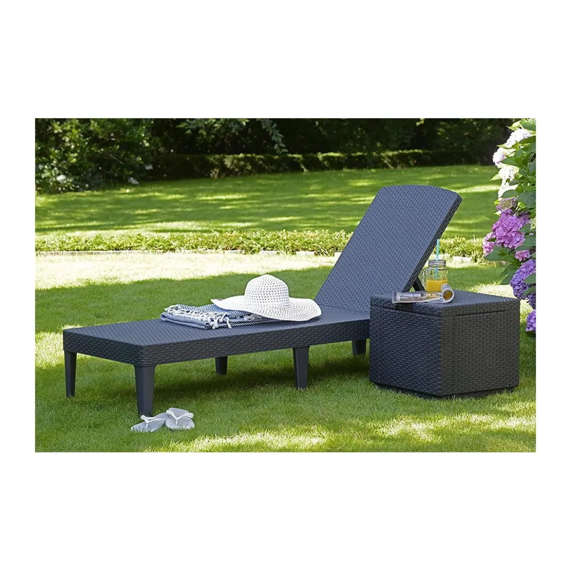 Lettino Mare in Resina Grafite Giardino Sdraio Spiaggia Relax Prendisole Rattan