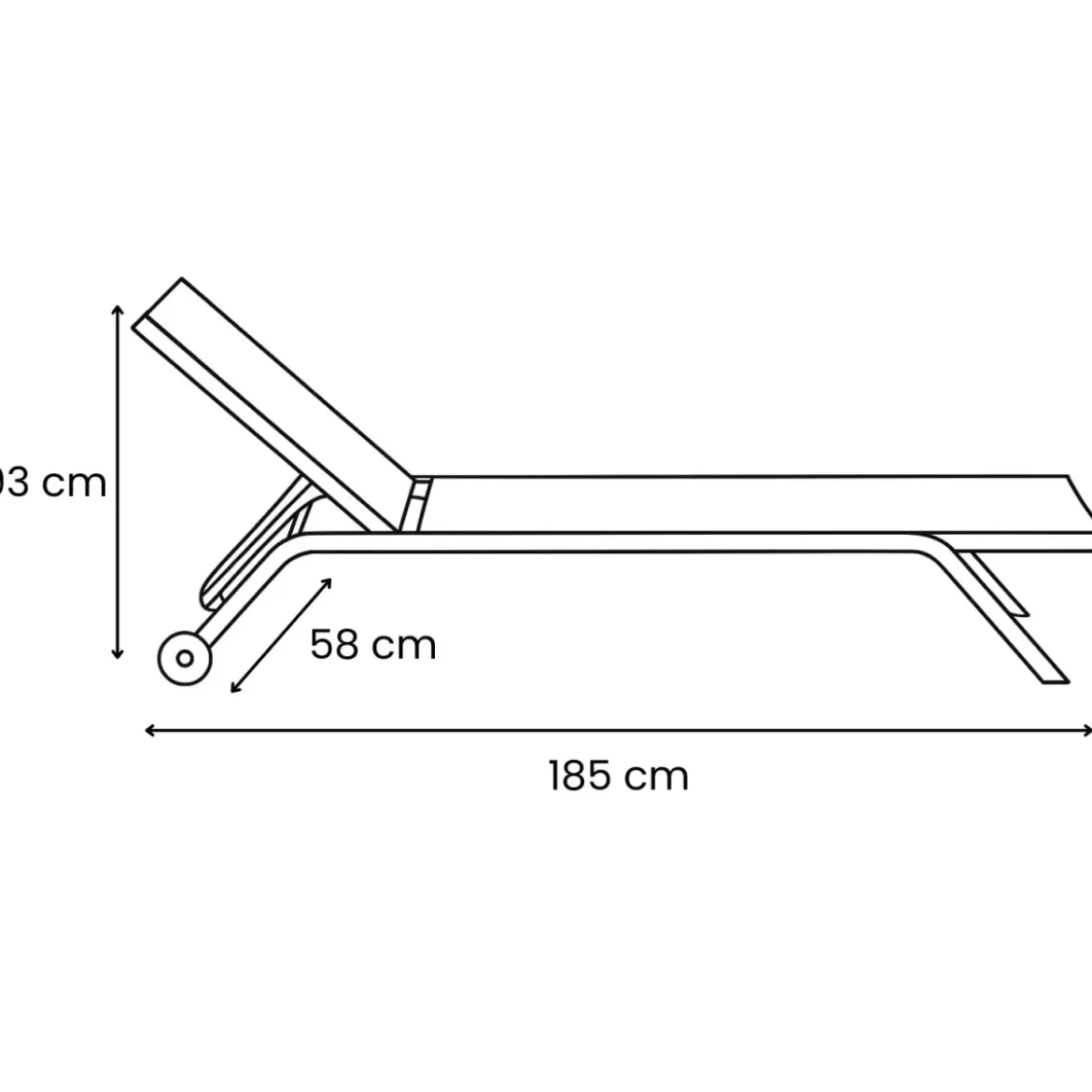 Lettino Prendisole Antracite Textilene Ruote Ø8 cm Schienale Regolabile