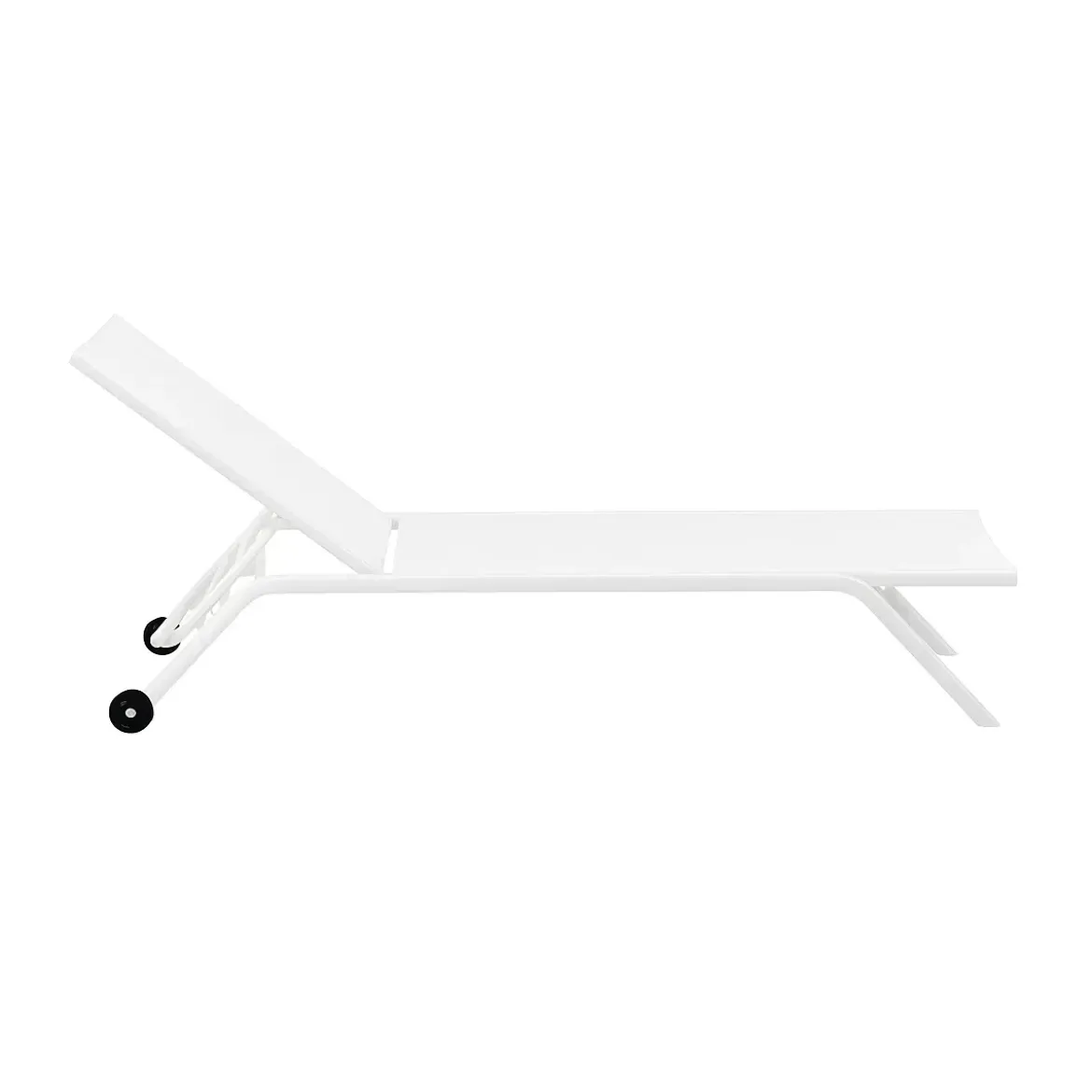 Lettino Prendisole Bianco Textilene Ruote Ø8 cm Schienale Regolabile