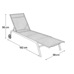 Lettino Sdraio Antracite 192x58x95H cm 5 Posizioni Textilene con Ruote
