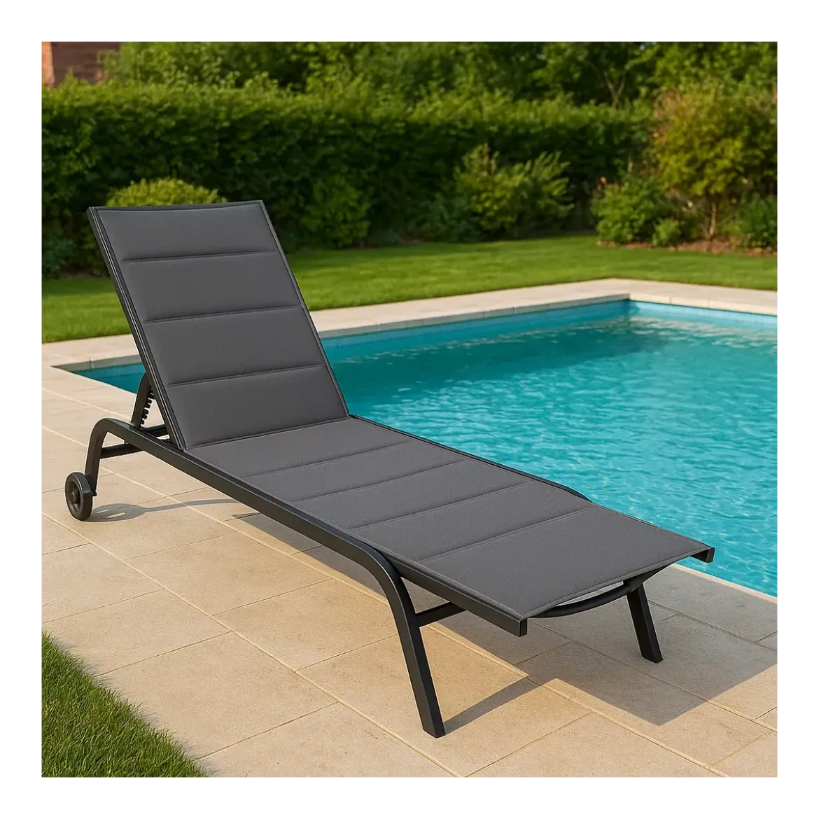 Lettino Sdraio Antracite 192x58x95H cm 5 Posizioni Textilene con Ruote