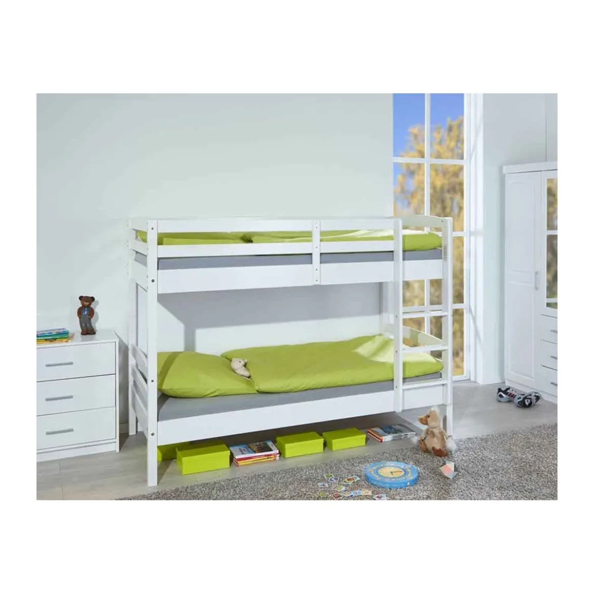 2 Letti Singoli a Doghe Castello 90x190 Bianco Pino Scala per Cameretta Bambini