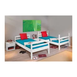 2 Letti Singoli Materasso 90x200 a Doghe Castello Bianco Pino Scala Cameretta
