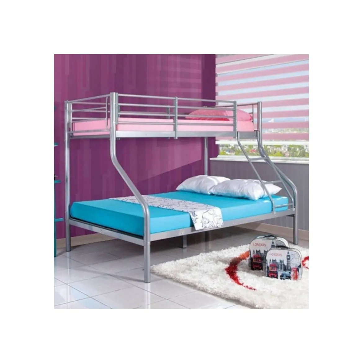 Letto a Castello in Metallo Singolo 90x190 alla Francese 140x190