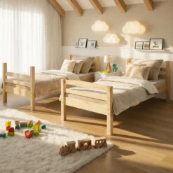 Letto a Castello 90x200 cm Legno Massello Naturale con 2 Reti Singole