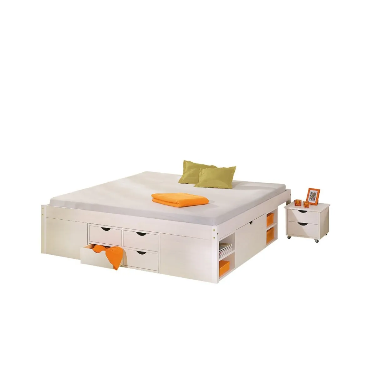 Letto alla Francese 140x200 Bianco Rete a Doghe con Cassetti una piazza e mezzo