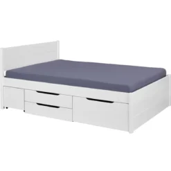 Letto alla Francese 140x200 cm in Legno Bianco con Cassetti Comodino