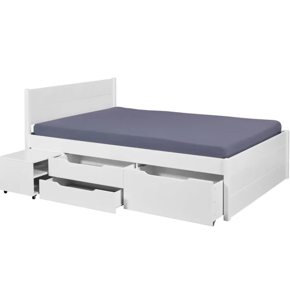 Letto alla Francese 140x200 cm in Legno Bianco con Cassetti Comodino