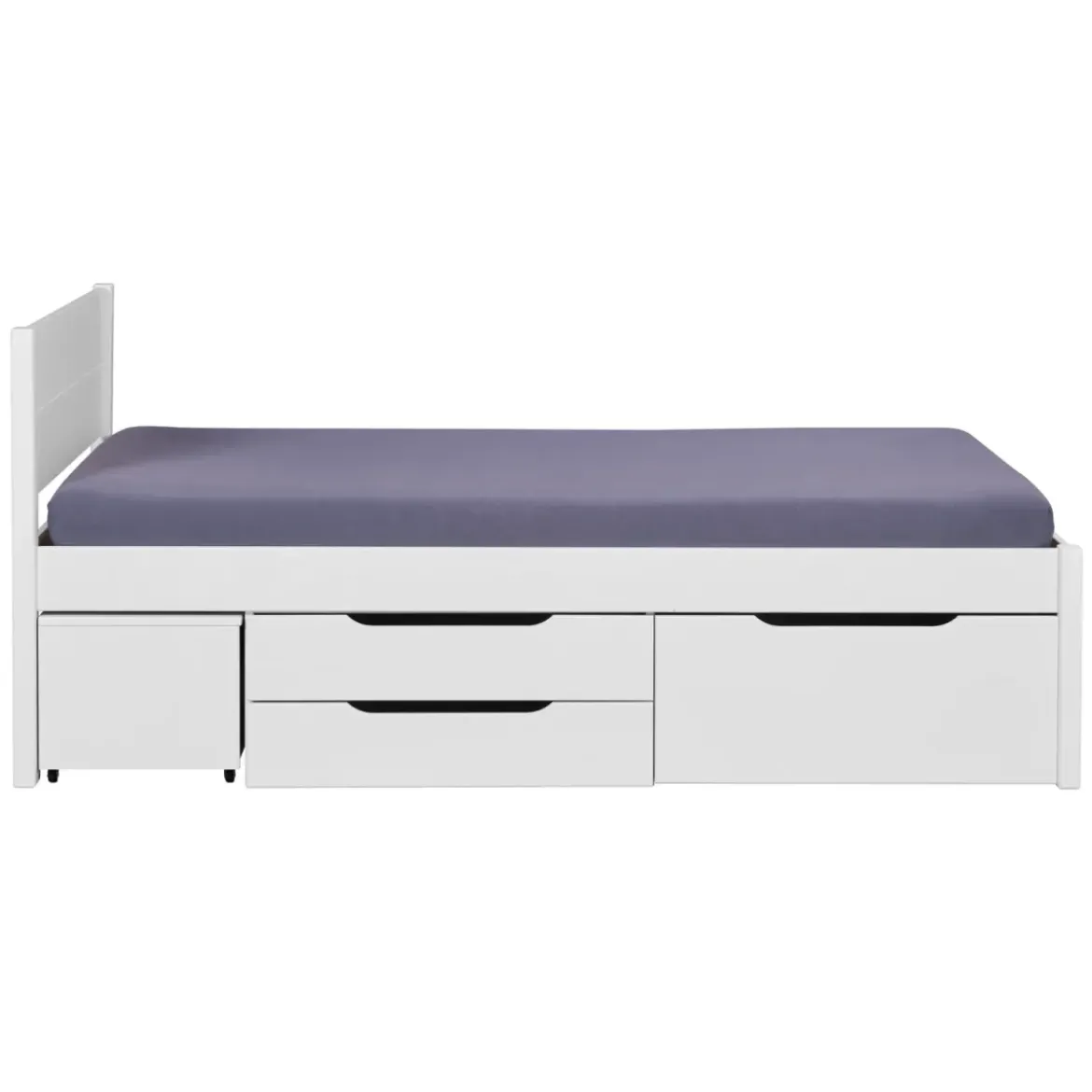 Letto alla Francese 140x200 cm in Legno Bianco con Cassetti Comodino