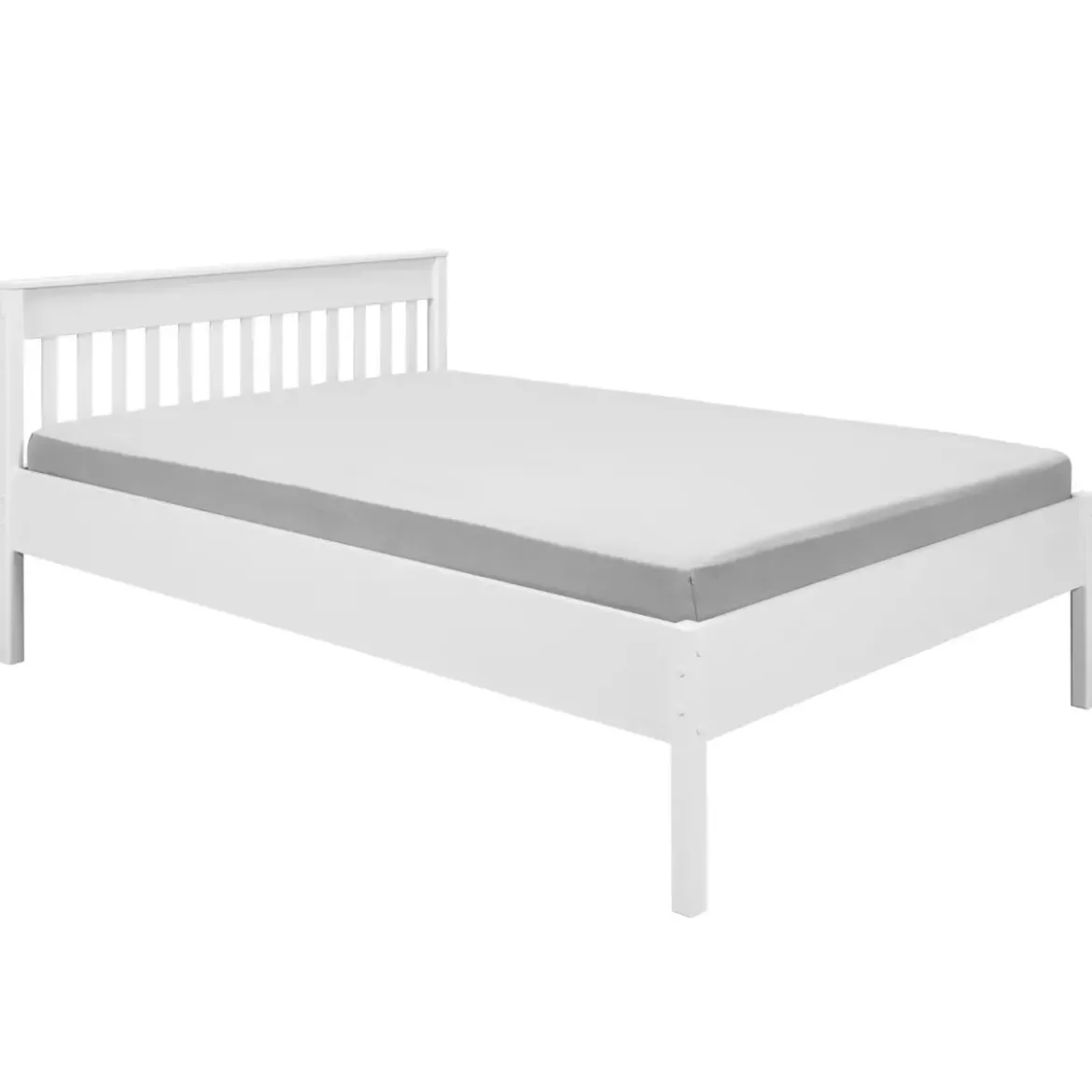 Letto alla Francese 140x200 cm in Pino Massello Bianco con Testiera