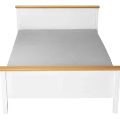 Letto alla Francese 140x200 cm Pino Massello Bianco Rovere con Testiera