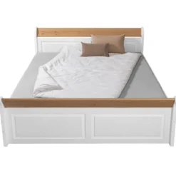 Letto alla Francese 140x200 Pino Massello Bianco Rovere con Cassetto