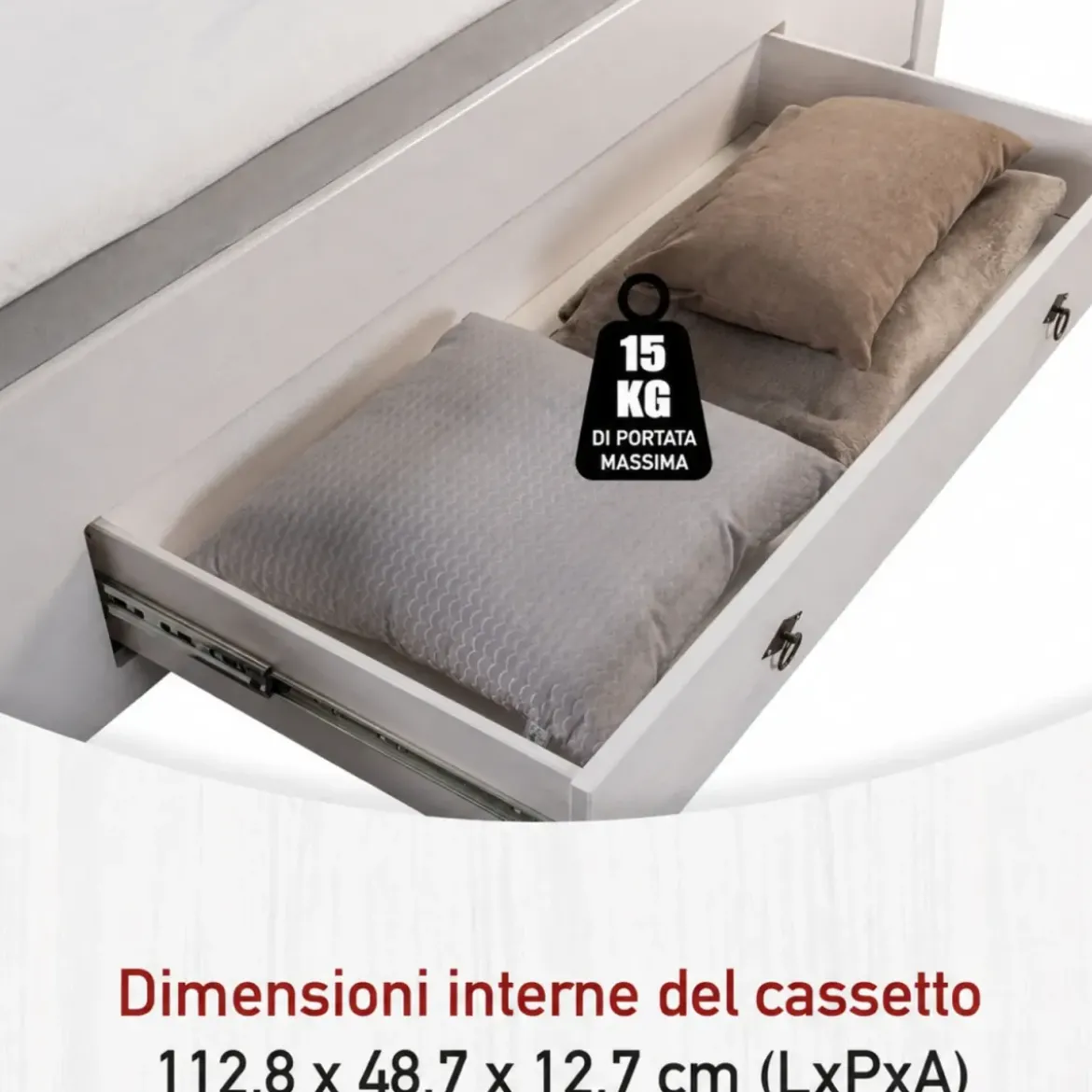 Letto alla Francese 180x200 Pino Massello Bianco Rovere con Cassetto