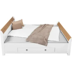 Letto alla Francese 180x200 Pino Massello Bianco Rovere con Cassetto