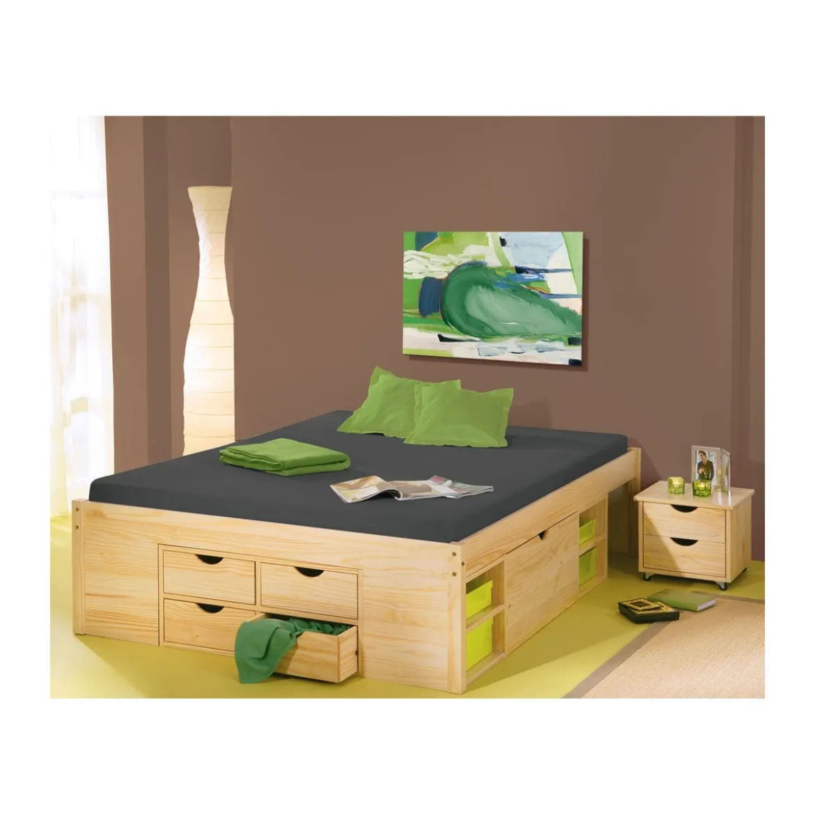 Letto Matrimoniale Rete a Doghe 160x200 con Cassetti 2 Piazze Camera da Letto