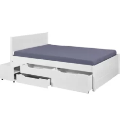 Letto Matrimoniale 180x200 cm in Pino Bianco con Cassetti Comodini
