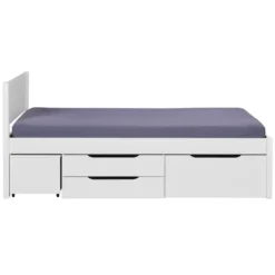 Letto Matrimoniale 160x200 cm Legno Bianco con Rete Cassetti Comodini