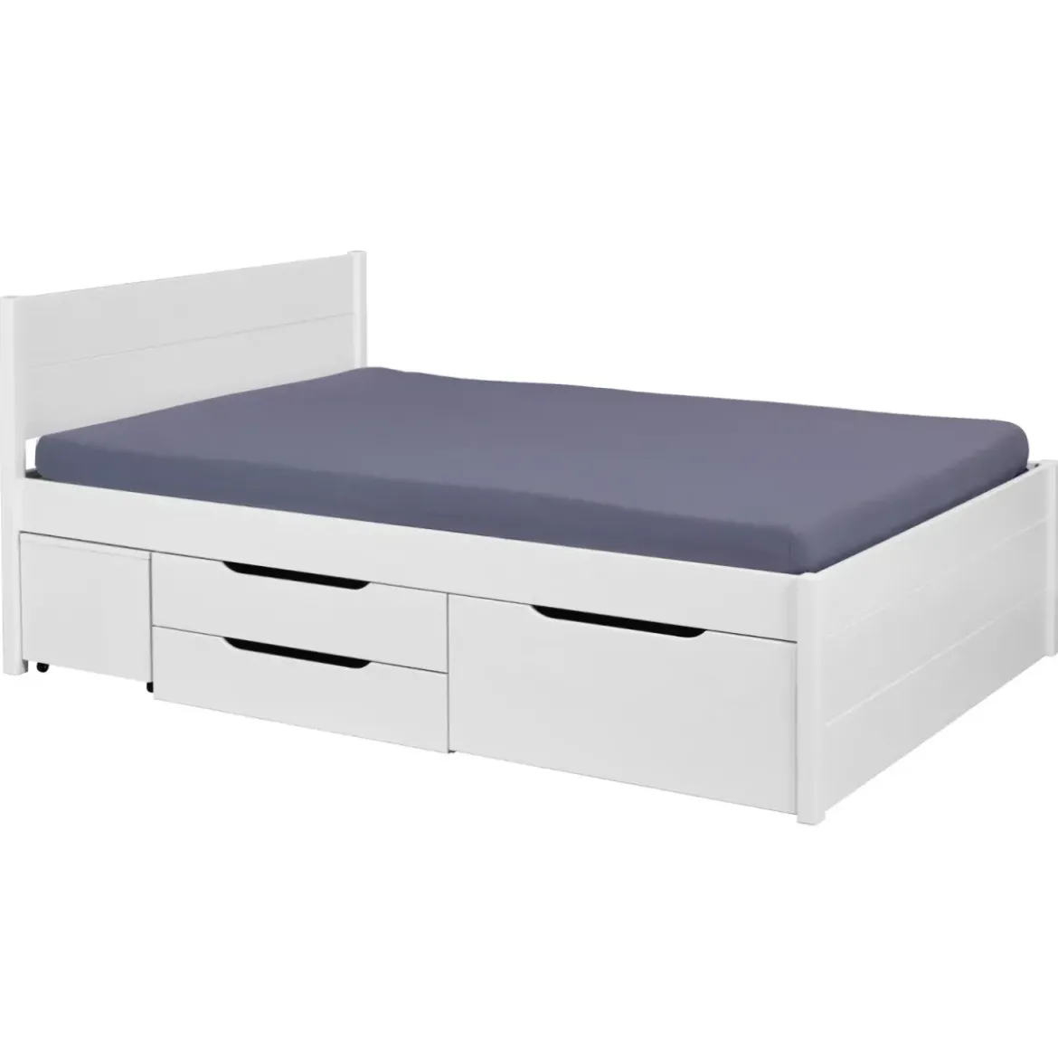 Letto Matrimoniale 160x200 cm Legno Bianco con Rete Cassetti Comodini