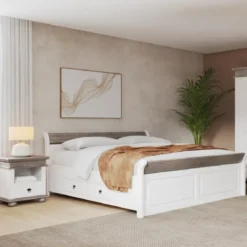 Letto Matrimoniale 180x200 cm Legno Bianco Grigio Cenere con Cassetto