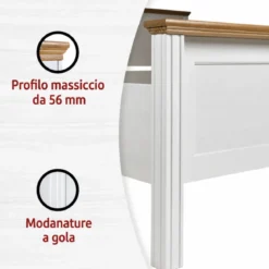 Letto Matrimoniale 180x200 cm Pino Massello Bianco Rovere con Testiera